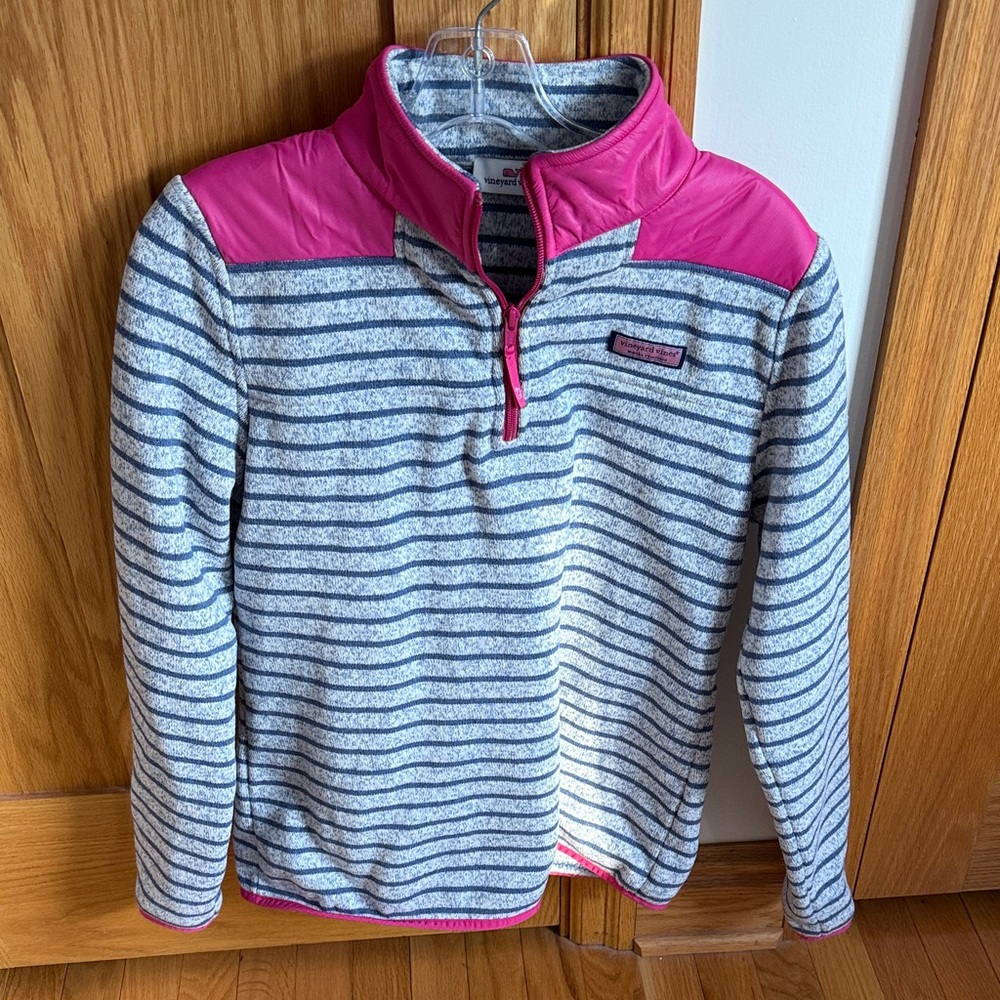 Vineyard Vines Pink and Gray Striped Sweatshirt